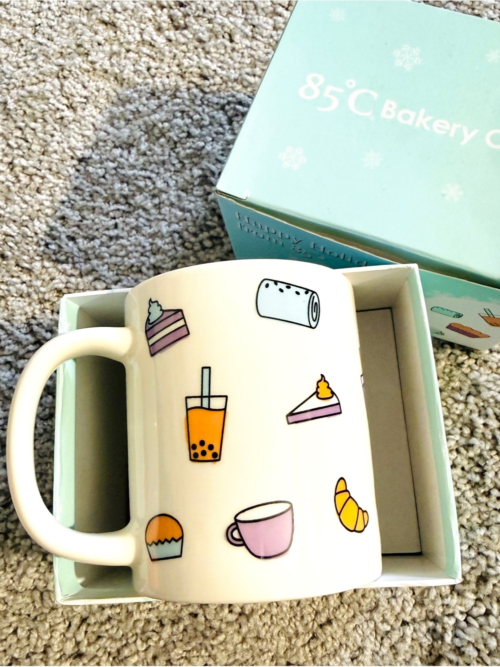 Cute 85°C Bakery Ceramic Dessert-Print White Mug